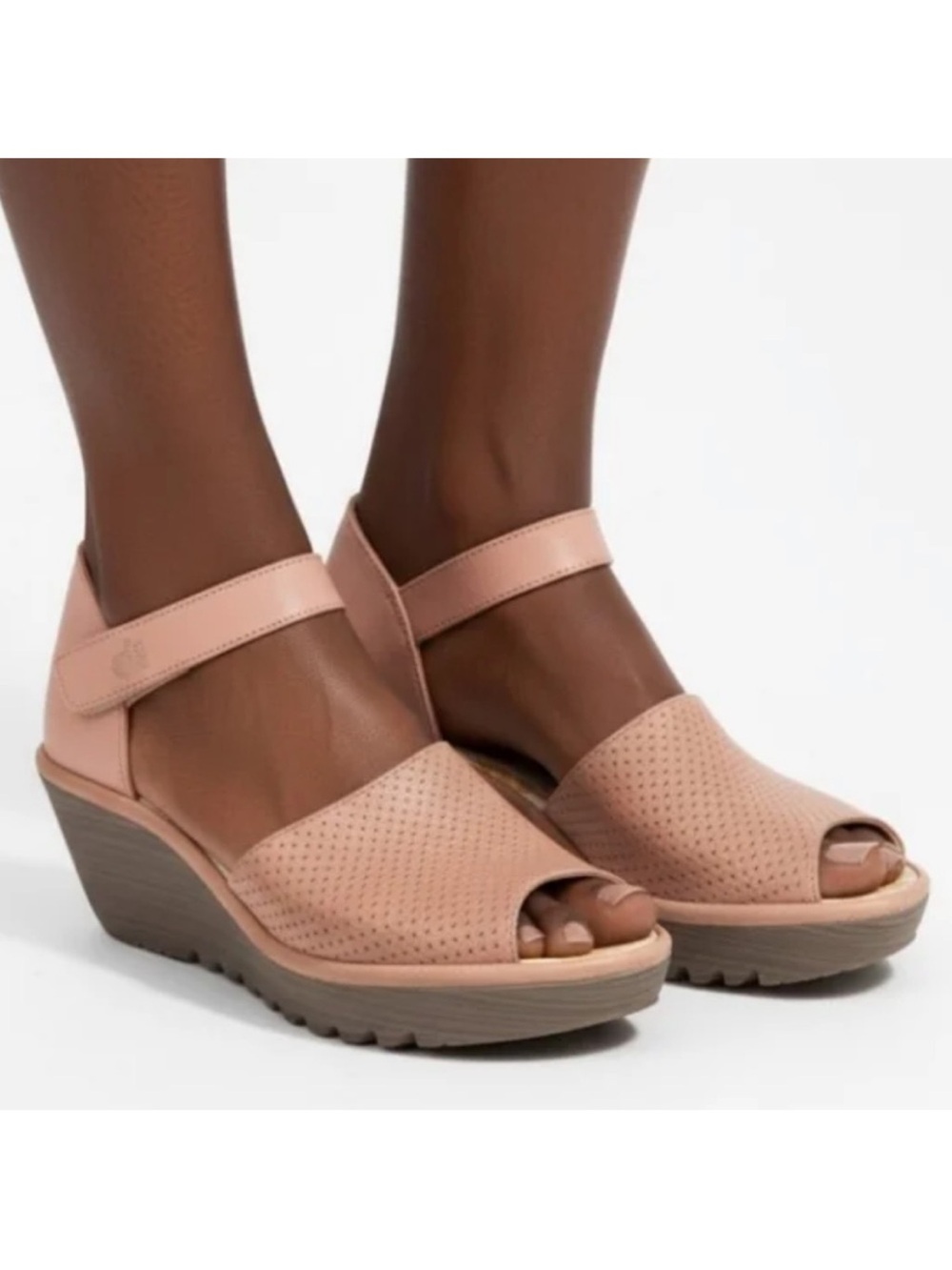 Fly London Yake Perforated Leather Wedge Sandal, rose pink
